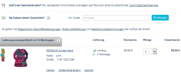 Gutschein einlösen bei myToys