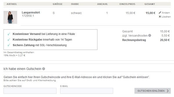 C&A Gutschein einlösen