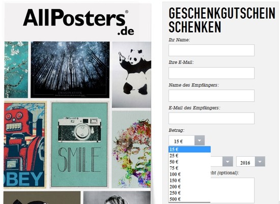 AllPosters Geschenkgutschein