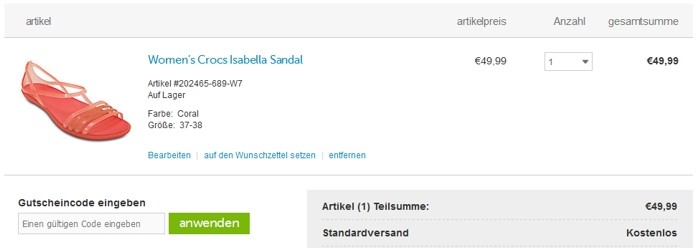 Crocs Gutscheincode einfügen