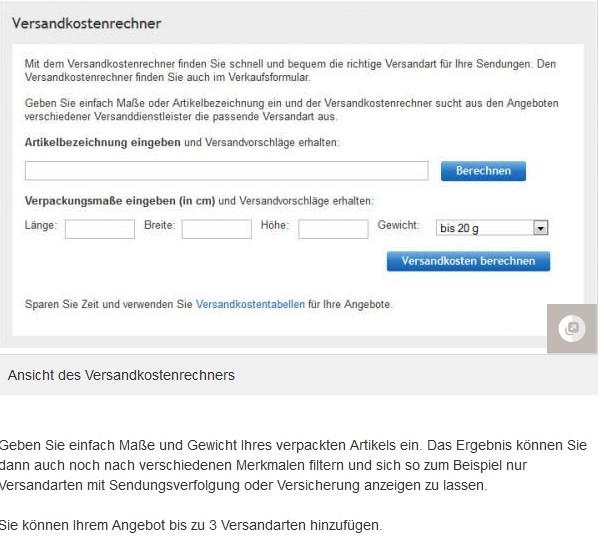 Ebay Versandkostenrechner